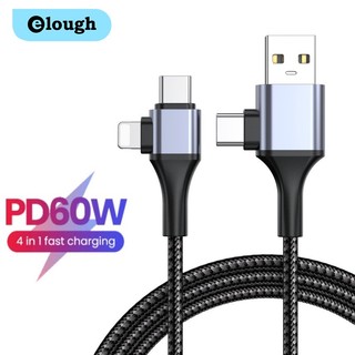 Elough dây cáp sạc nhanh 4 trong 1 pd60w usb-c sang usb-c 1.2m 1.8m
