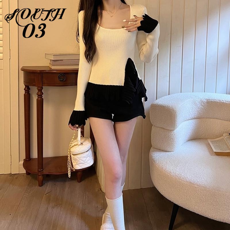 Áo sweater Dệt Kim Mỏng Tay Dài Cổ Vuông Thời Trang Thu Đông Phong Cách Pháp Mới Cho Nữ