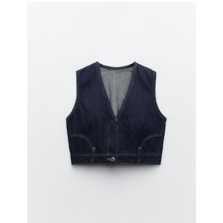Zara Bộ Áo Khoác Sát Nách Cổ Chữ v + Chân Váy denim Xếp Ly Thời Trang Thu Đông 233216212 3216270