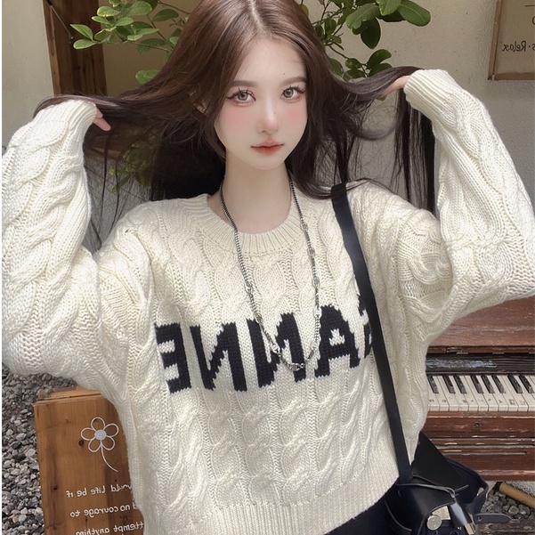 Áo Len Dài Tay Cổ Tròn In Chữ Thiết Kế Mới Thời Trang Dành Cho Mùa Thu Đông áo sweater áo len croptop
