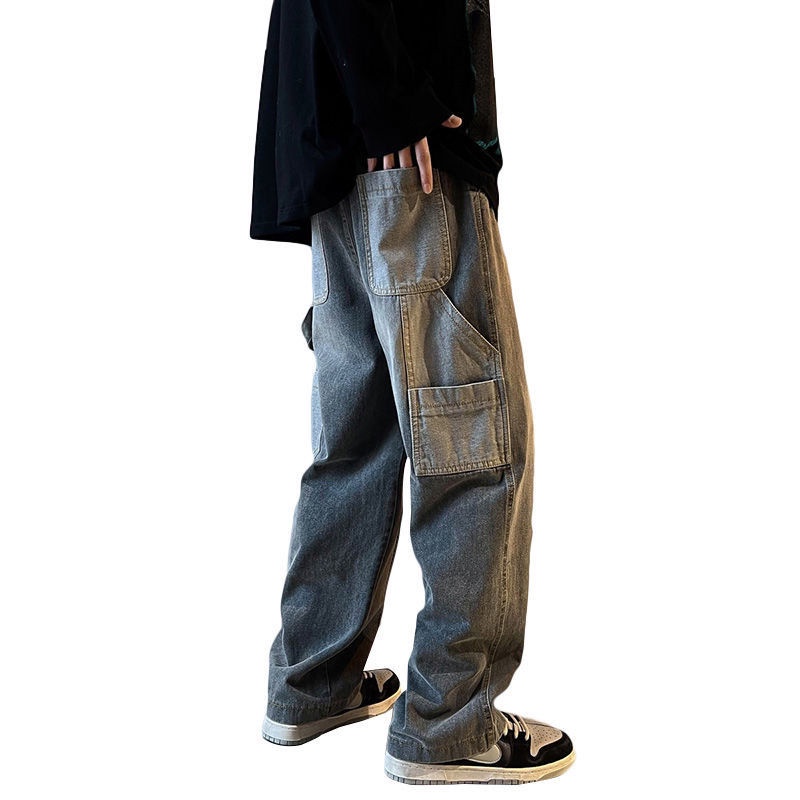 Quần Jean Dài Dáng Rộng Phối Túi Dây Rút Thời Trang Mùa Xuân Hàn Quốc Dành Cho Nam
