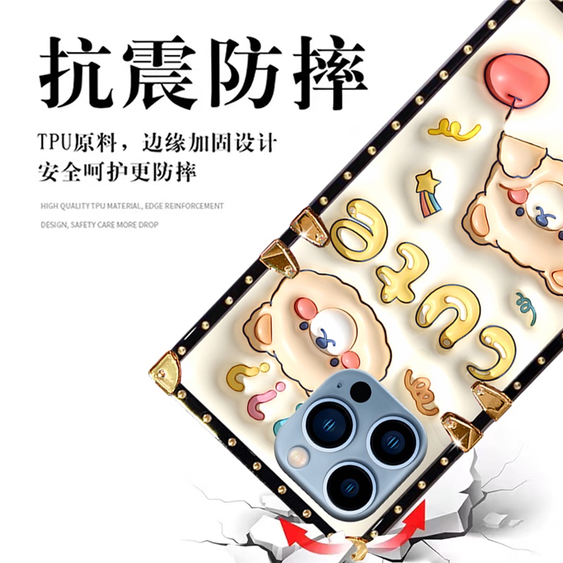 Ốp Điện Thoại Vuông In Hình Gấu Hoạt Hình Chống Rơi Vỡ Cho iphone 15 14 13 12 11 pro max xr xs 11 pro max