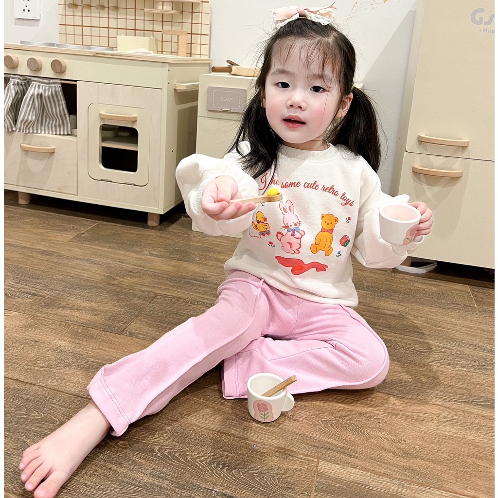 ✨MALINHKID✨BN060-Bộ nỉ quần loe hồng SOME CUTE trẻ em VNXK