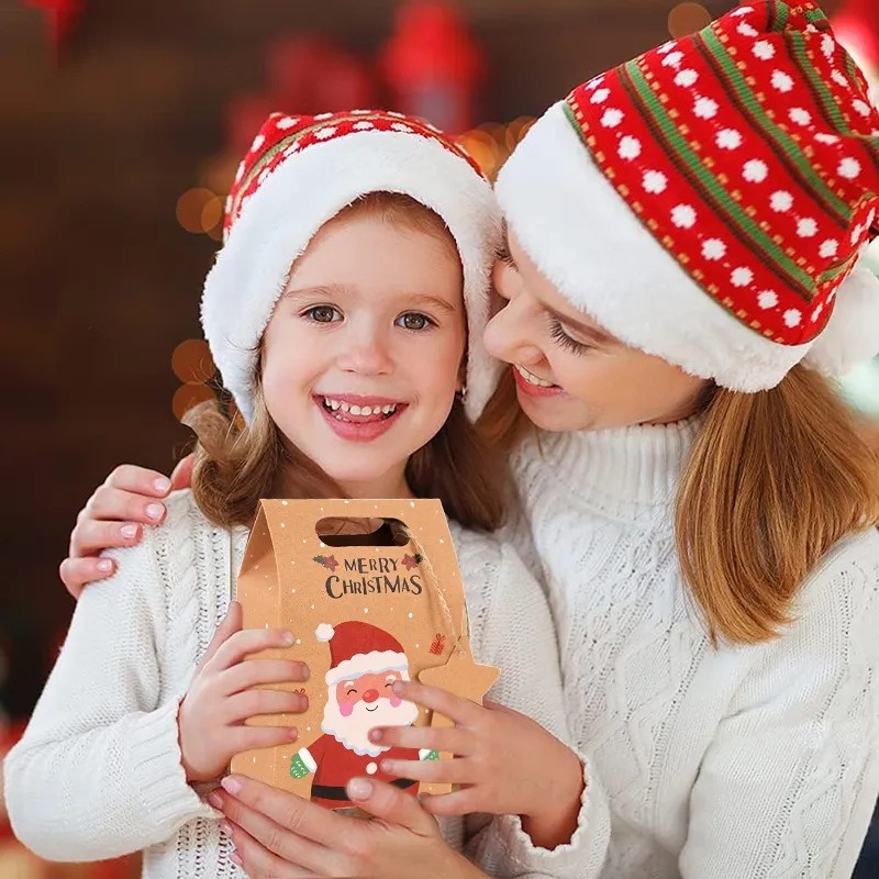 Túi Giấy kraft Đựng Quà Giáng Sinh / Năm Mới Hình Ông Già Noel / Người Tuyết Kèm Thẻ Giấy