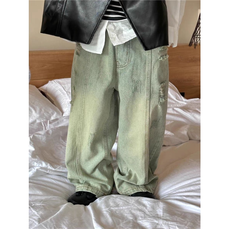 Quần Jean Dài Dáng Rộng Thời Trang Xuân Thu 2023 Cá Tính Cho Bé Trai