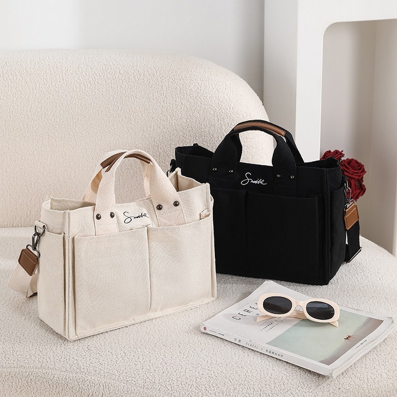 Túi Xách Đeo Vai Nhiều Ngăn Bằng Vải Bạt Thời Trang Mới 2023 Dành Cho Bạn Nữ