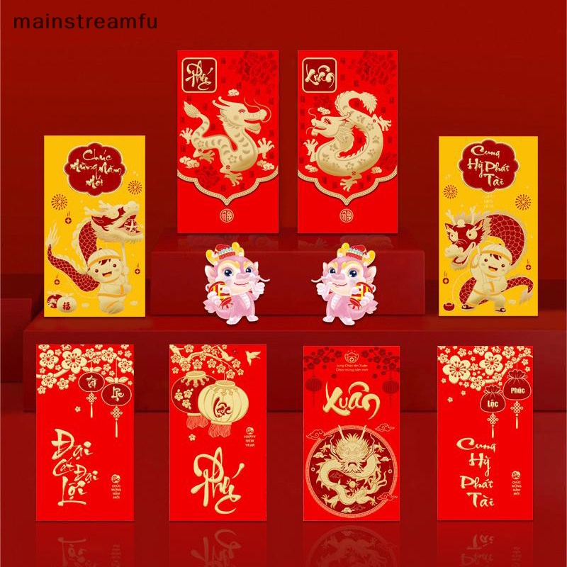 Set 6 Bao Lì Xì Năm Mới 2024 Hình Rồng May Mắn Phong Cách Trung Hoa