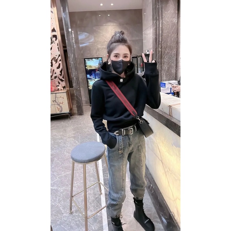 Áo Hoodie Dáng Rộng Màu Trơn Chất Lượng Cao Thời Trang 2000s