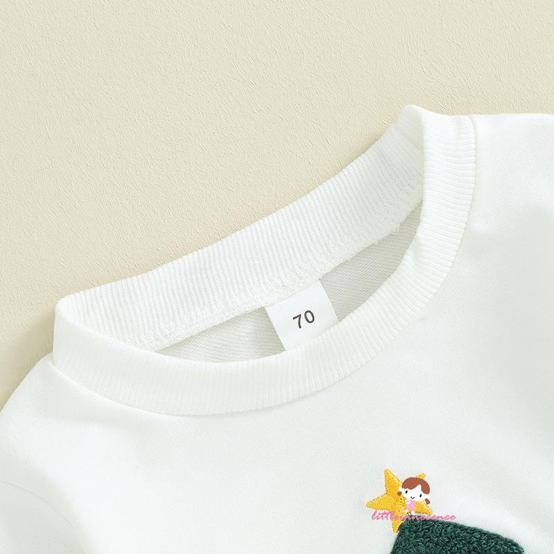 Set Đồ Giáng Sinh 2 Món Gồm Áo Tay Dài Thêu Hình Cây Thông + Quần Dài Màu Sắc Trơn Cho Bé Trai