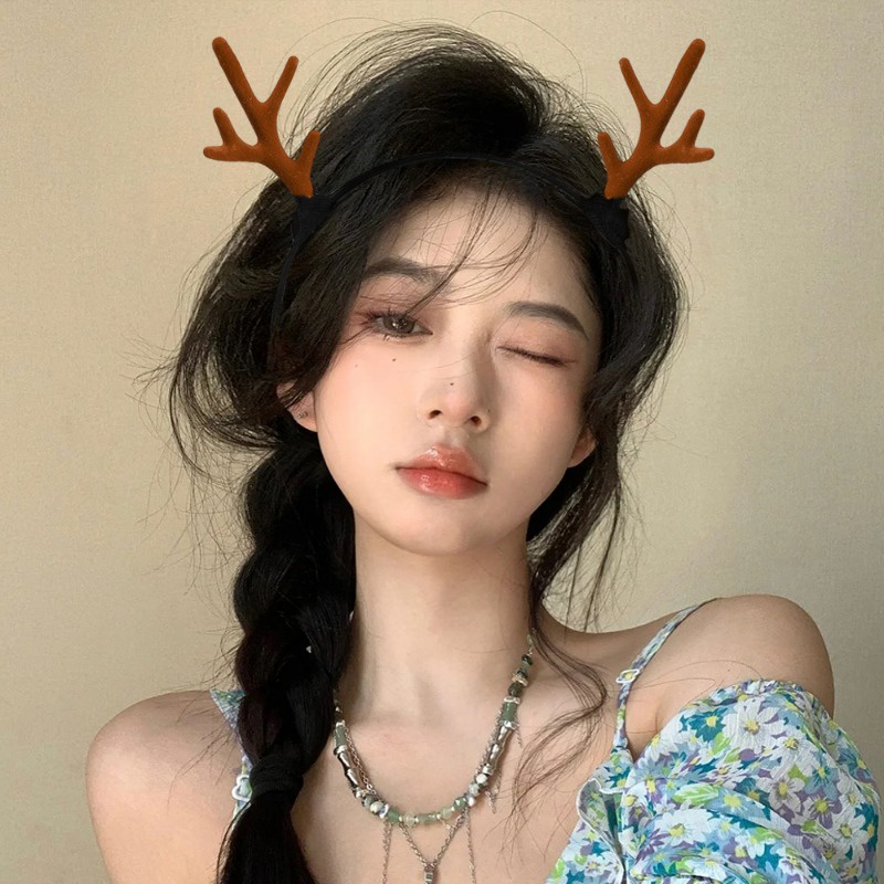 Băng Đô Cài Tóc Hình Sừng Hươu Bằng Nhung Màu Đỏ / Nâu Cho Nữ Dịp Giáng Sinh / Năm Mới