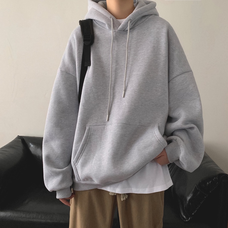 Áo hoodie dài tay nam màu trơn phong cách Hàn Quốc size lớn
