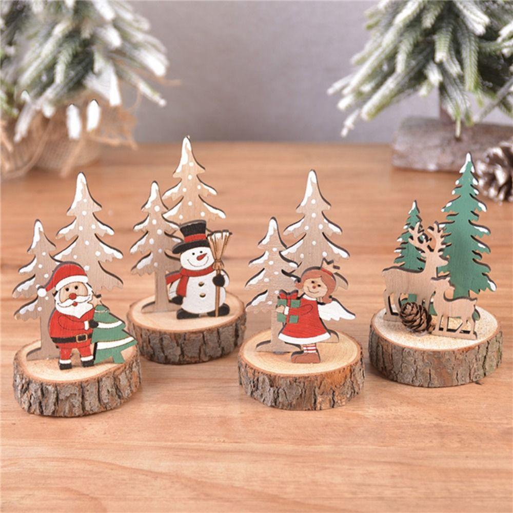 HCHC Phụ Kiện Trang Trí Giáng Sinh Để Bàn Bằng Gỗ Hình Ông Già Noel Hoạt Hình Dễ Thương
