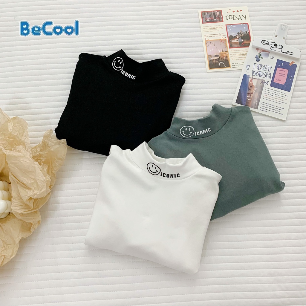 Áo Giữ Nhiệt Cho Bé ICONIC Chất Cotton Thun Trơn Dày Dặn Cao Cấp BeCool, Áo Dài Tay Cho Bé Từ 10-26kg