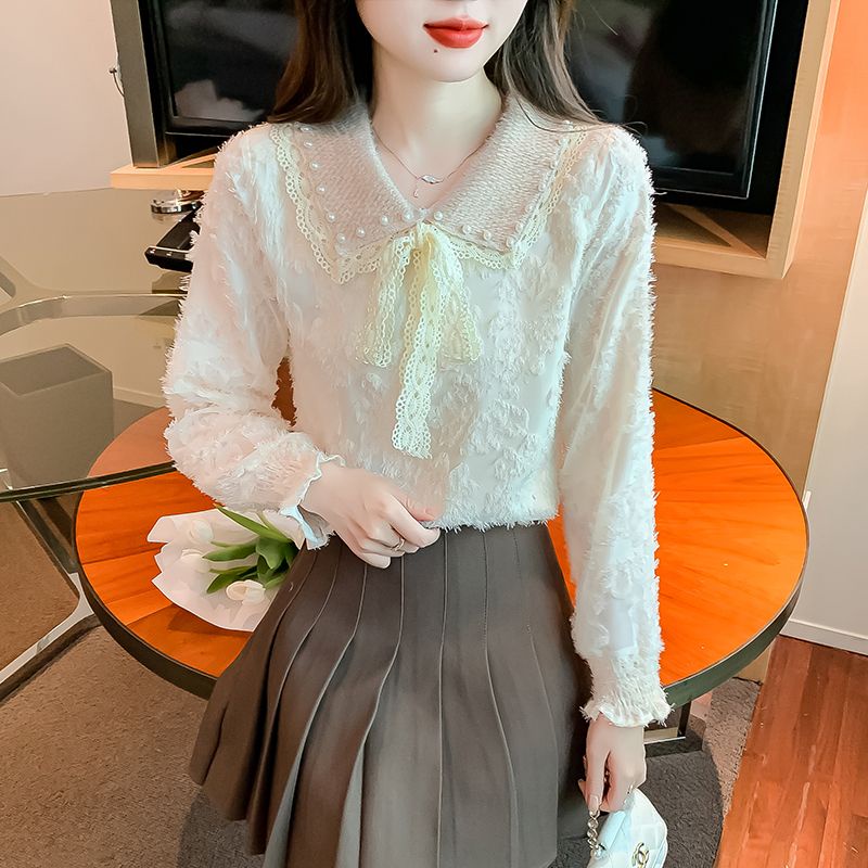 Áo Sơ Mi Dài Tay Phối Ren Dáng Rộng Phong Cách Hàn Quốc Thời Trang Thu Đông Mới Dành Cho Bạn Nữ
