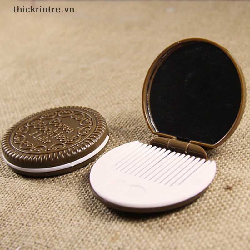 1 Bộ Gương Trang Điểm Gấp Gọn Hình Bánh Quy Sô Cô La / Bánh oreo Đáng Yêu Kèm 1 Lược Trang Điểm Dành Cho Nữ vn