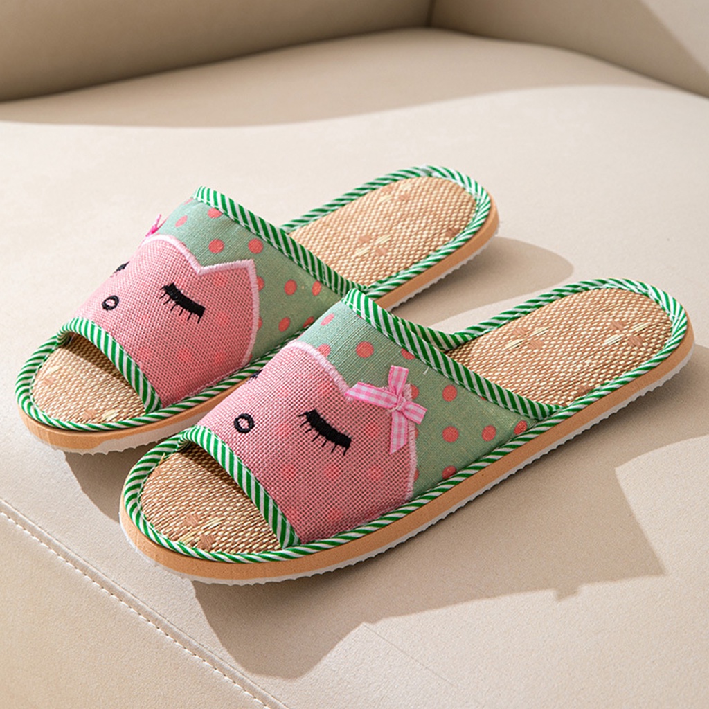 1 Đôi Dép Đi Trong Nhà Bằng Vải Lanh Thoáng Khí Thoải Mái In Họa Tiết Hoa / Xanh Lá / Hồng Hoạt Hình Cho Khách Sạn