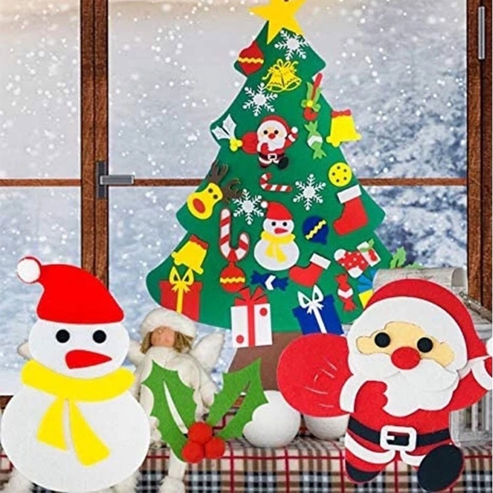 KIDS DIY FELT CHRISTMAS TREE WITH ORNAMENTS CHILDREN NEW YEAR GIFTS FOR CHRISTMAS DOOR WALL HANGING DECORA