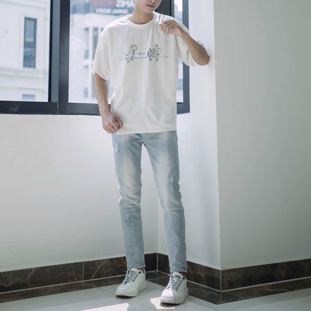Quần jean nam xước mài màu xanh ghi nhạt co giãn 4 chiều cao cấp chất bò denim dáng ôm slimfit skinny 0001 Pon.mens