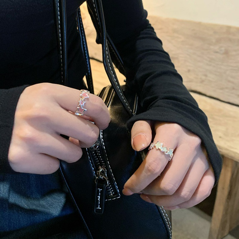 Nhẫn Hở Hình Ngôi Sao Năm Cánh y2k Màu Hồng Ngọt Ngào Có Thể Điều Chỉnh Cho Cặp Đôi