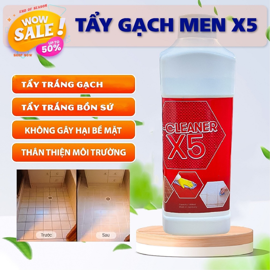 Nước Tẩy Trắng Ron, Sàn Gạch Men Cực Trắng F - Cleaner X5 siêu sạch