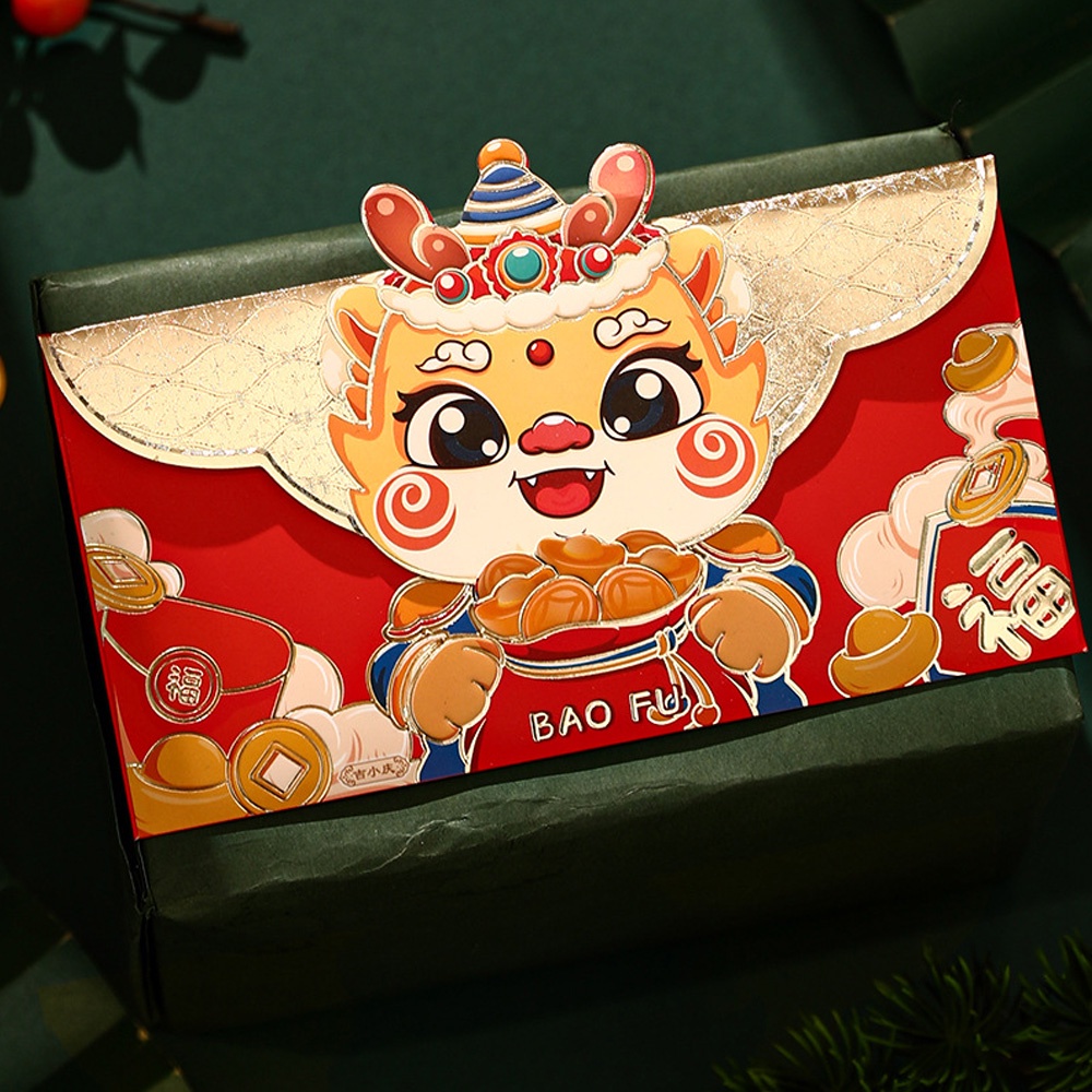 Bộ 4 Bao Lì Xì Năm Mới 2024 Họa Tiết Rồng Đỏ Dễ Thương bao lì xì tết 2024