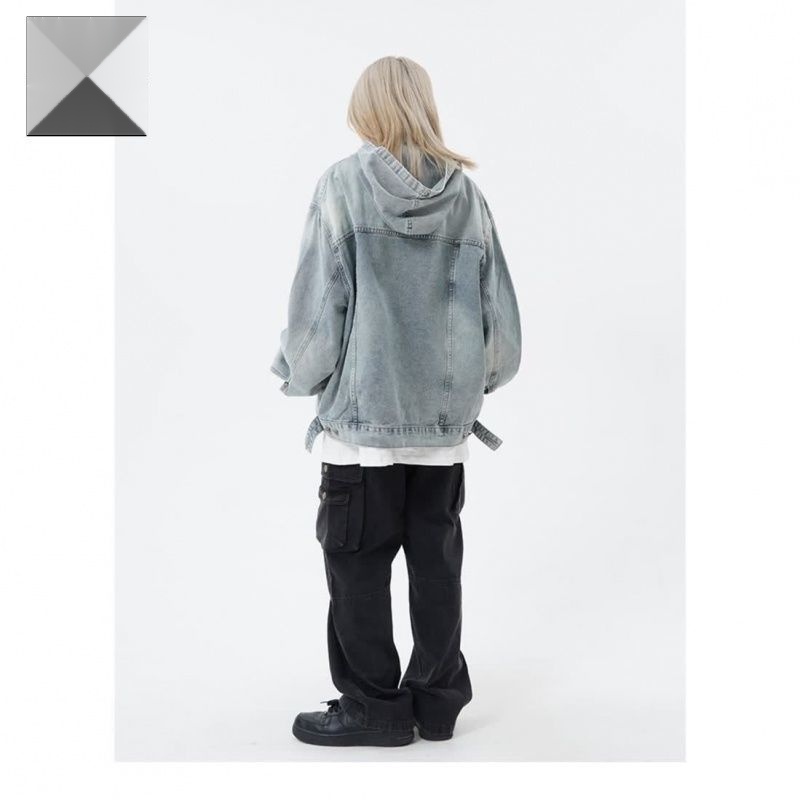 Áo Khoác denim Có Mũ Trùm Dài Tay Dáng Rộng Màu Sắc Đơn Giản Phong Cách Hồng Kông unisex zyq150