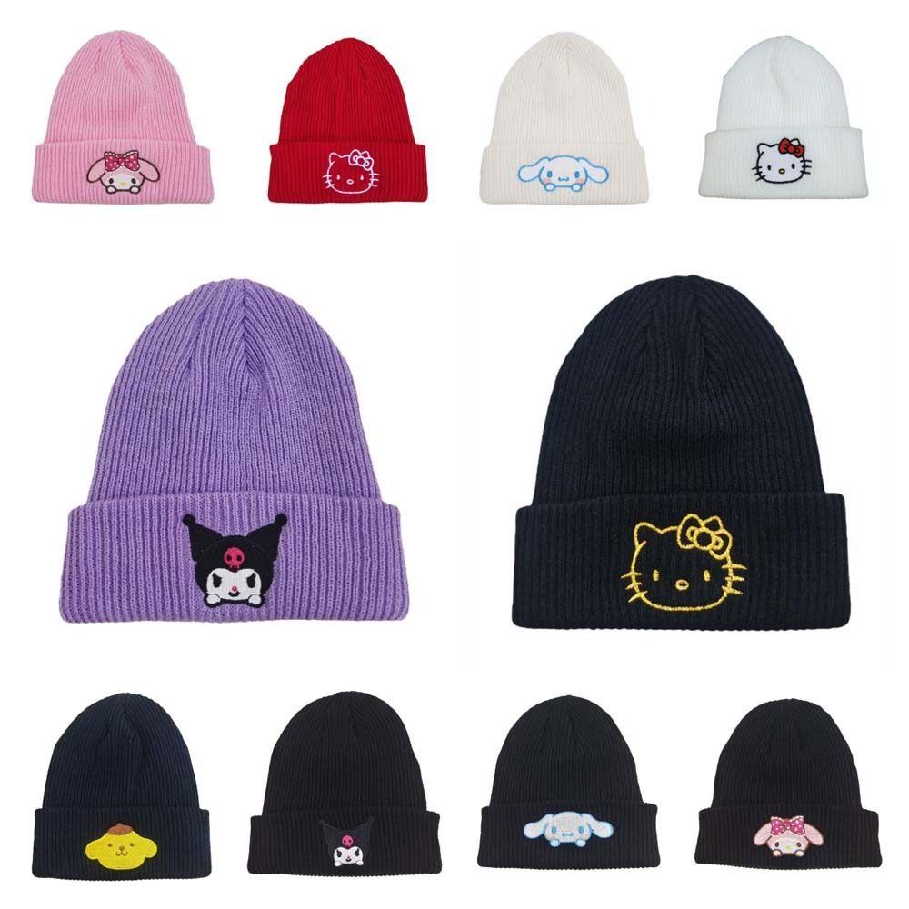 Somedayzl Mũ Len Trùm Đầu Thêu Hình kuromi Dệt Kim Co Giãn Thời Trang Mùa Đông Cho Bé Gái