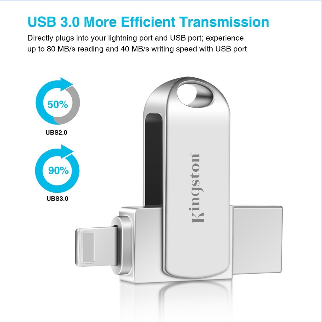 Usb Ổ Đĩa flash 2 Trong 1 Bằng Kim Loại kingston 256g 512g 1t Cho iphone