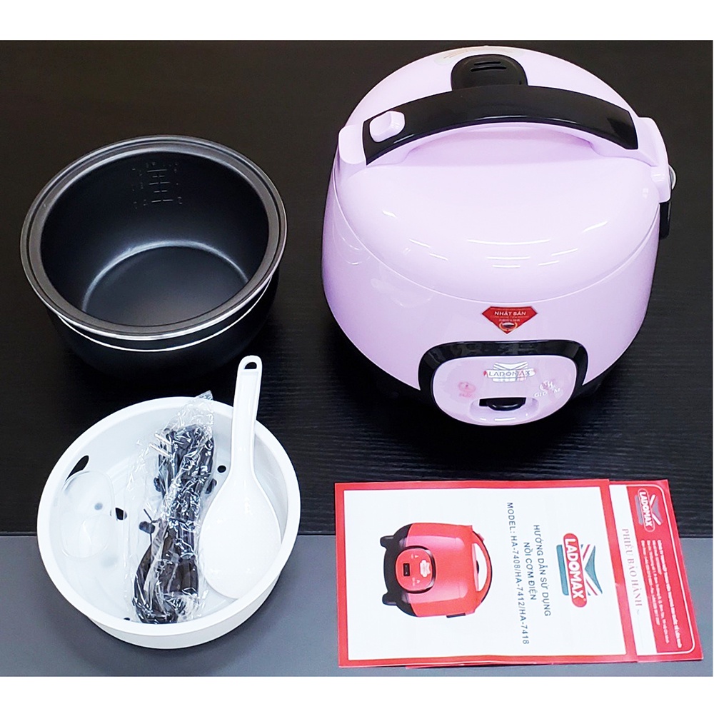 Nồi cơm điện sinh viên 1.2L Ladomax HA-7412 lòng niêu chống dính nấu cơm mềm, không cơm cháy