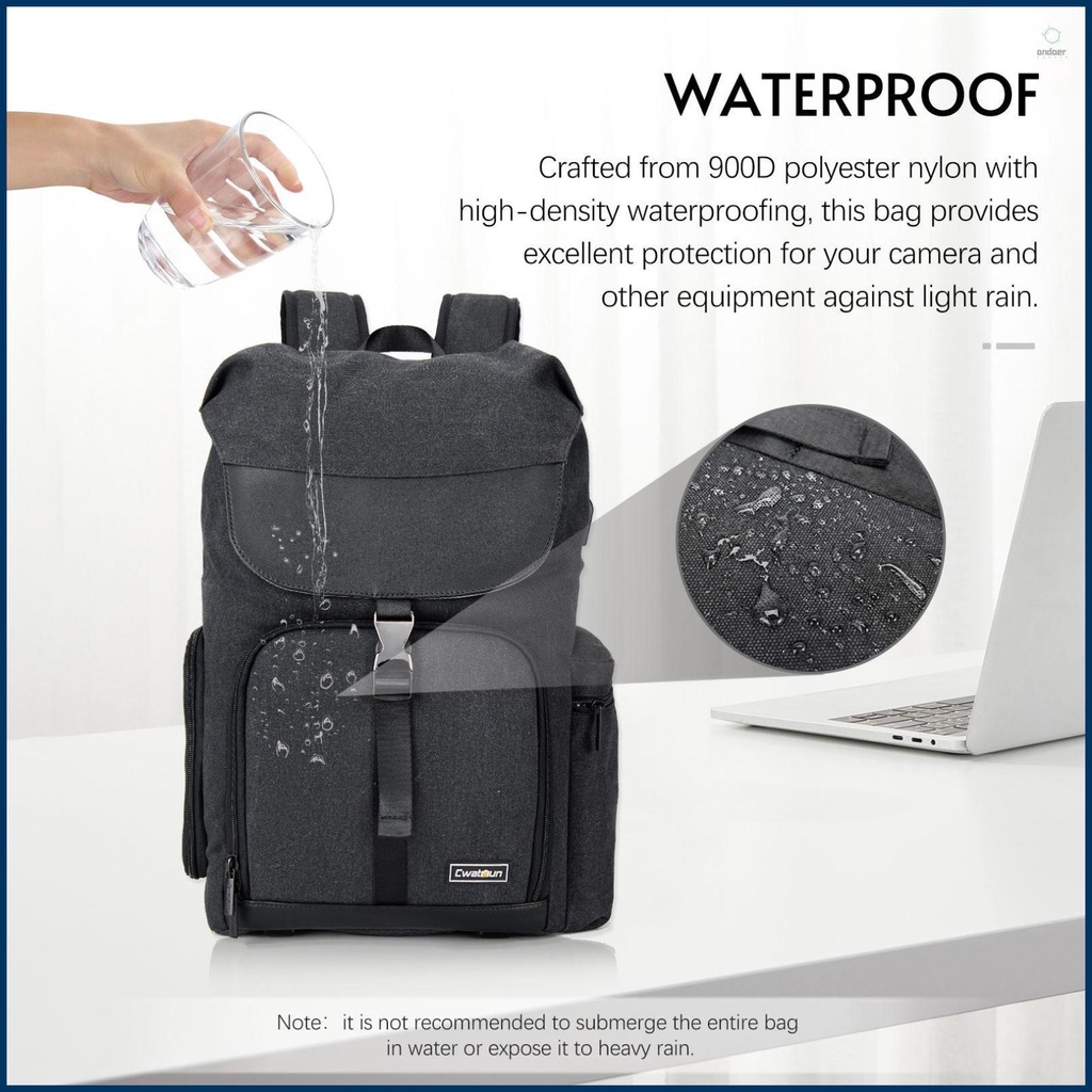 CWATCUN M8 Photography Camera Bag - Waterproof DSLR Backpack for Canon// with Laptop Compartment and Water Bottle Holder - Ideal for Outdoor Adventures