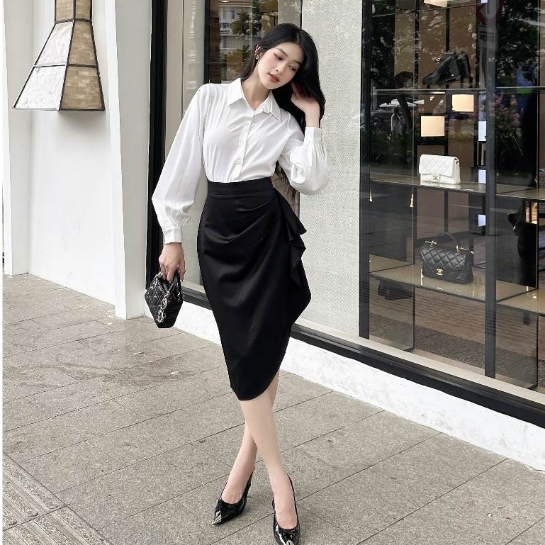 25.10 - 27.10 || NHẬN VOUCHER GIẢM 200K - JOVEN Chân Váy Bút Chì Nhún Eo Thanh Lịch Sang Trọng
