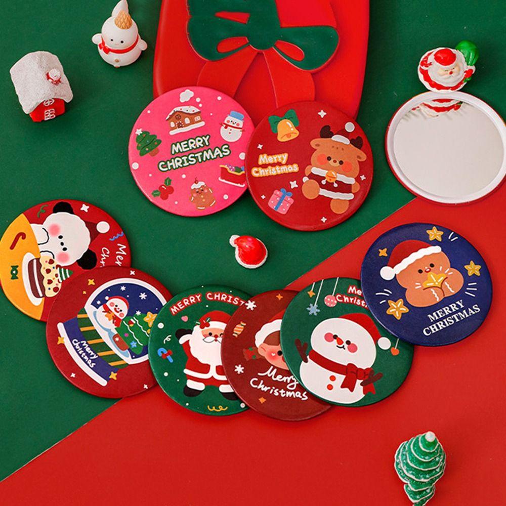Hchc Gương Trang Điểm mini Cầm Tay Bỏ Túi Hình Ông Già Noel