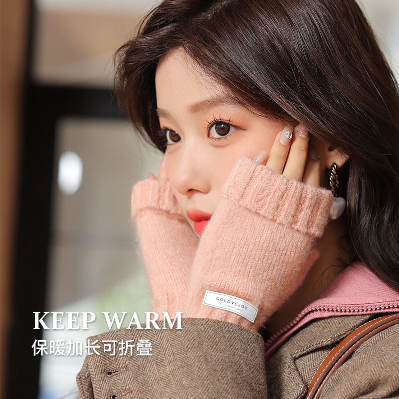 Găng Tay Len Hở Ngón Giữ Ấm Mùa Đông Có Thể Chạm Màn Hình Cảm Ứng