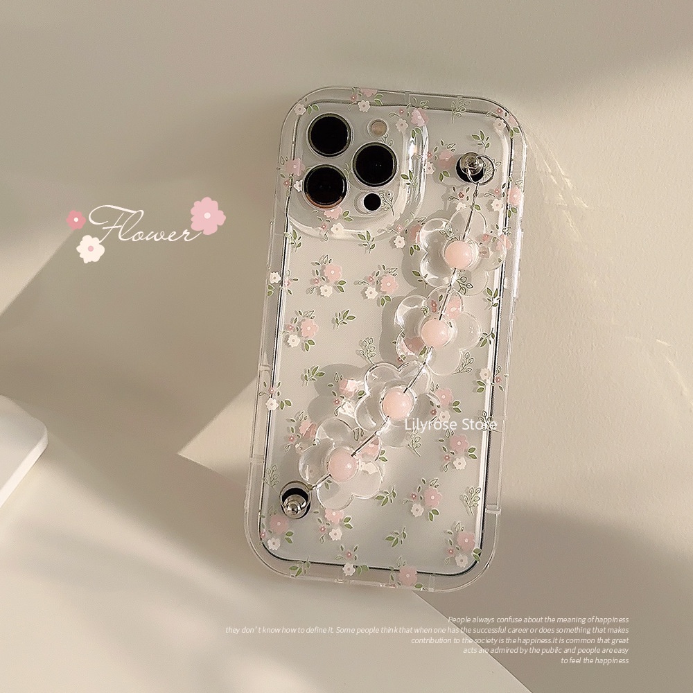 Ôp Điện Thoại Dẻo Trong Suốt Họa Tiết Hoa Xinh Xắn Kèm Vòng Tay & Dây Đeo Cho iphone 14 pro max 13 11 12 14