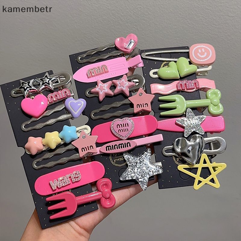 Kam Set 7 Kẹp Tóc Kim Loại Hình Ngôi Sao / Trái Tim Dễ Thương Cho Nữ y2k