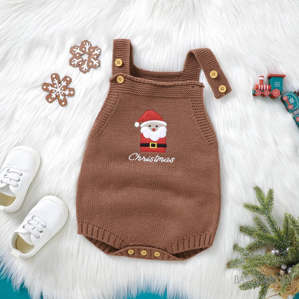 Áo Liền Quần Đan Len Không Tay Thêu Hình Giáng Sinh Cho Bé Sơ Sinh 1-18 Tháng Tuổi
