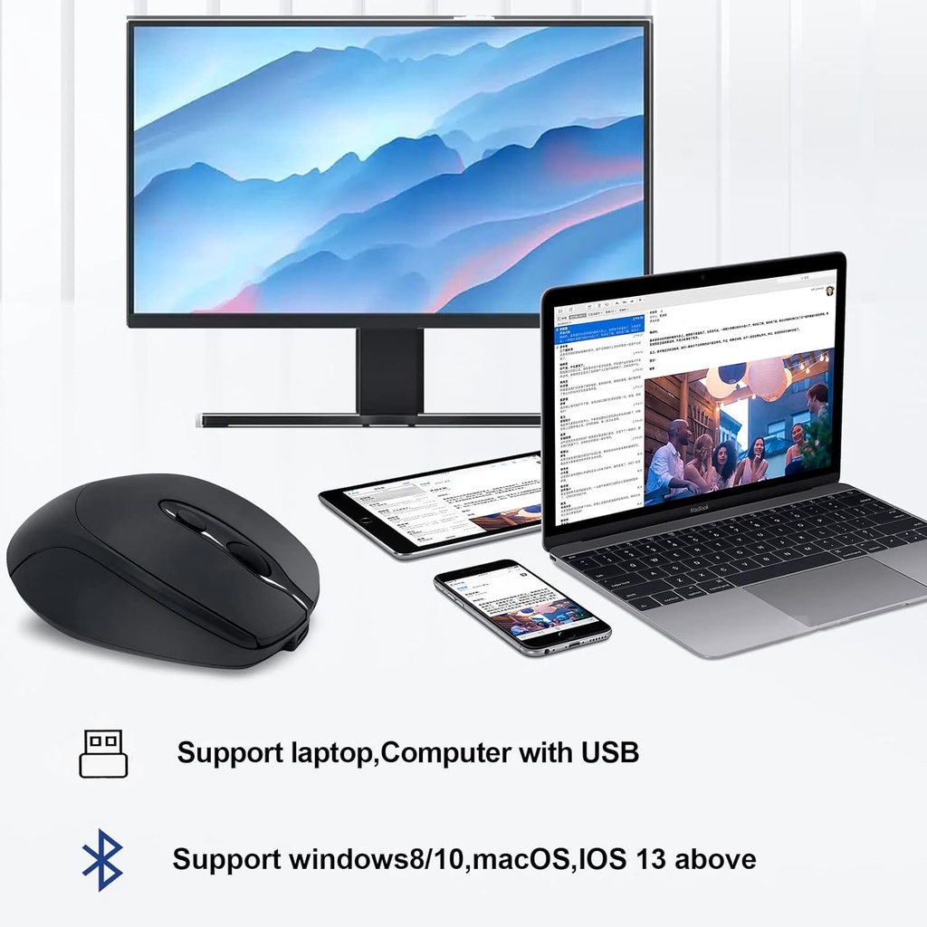 Chuột bluetooth Không Dây 2.4g Hai Chế Độ Có Thể Sạc Lại Cho ipad macbook pro / air laptop