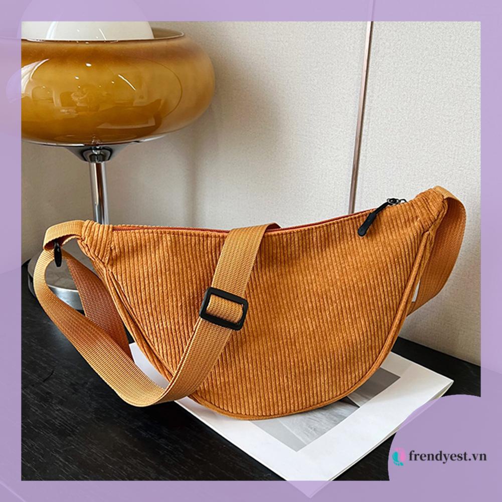 Túi Đeo Chéo Vải Nhung Kẻ Màu Trơn Thời Trang Dành Cho Nữ