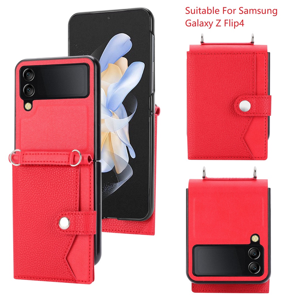 Cho Samsung Z Flip 5 Flip4 3 5G Ốp Bao Da Điện Thoại Nắp Gập Dạng Ví Có Ngăn Đựng Thẻ