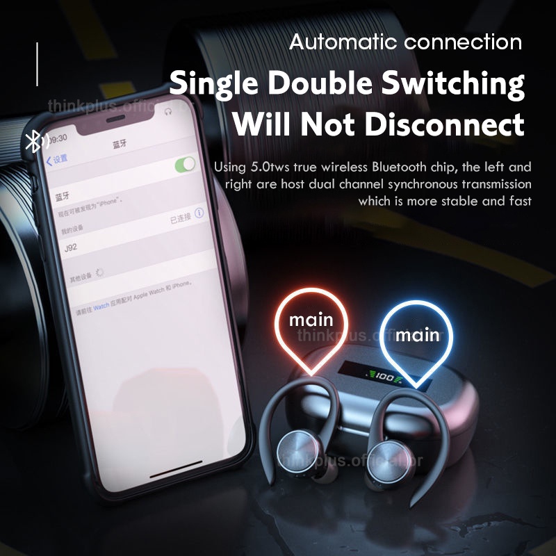 Tai Nghe bluetooth Không Dây Chống Nước ipx5 Âm Thanh hifi stereo Có mic Kiểu Móc Tai Cho Điện Thoại Di Động