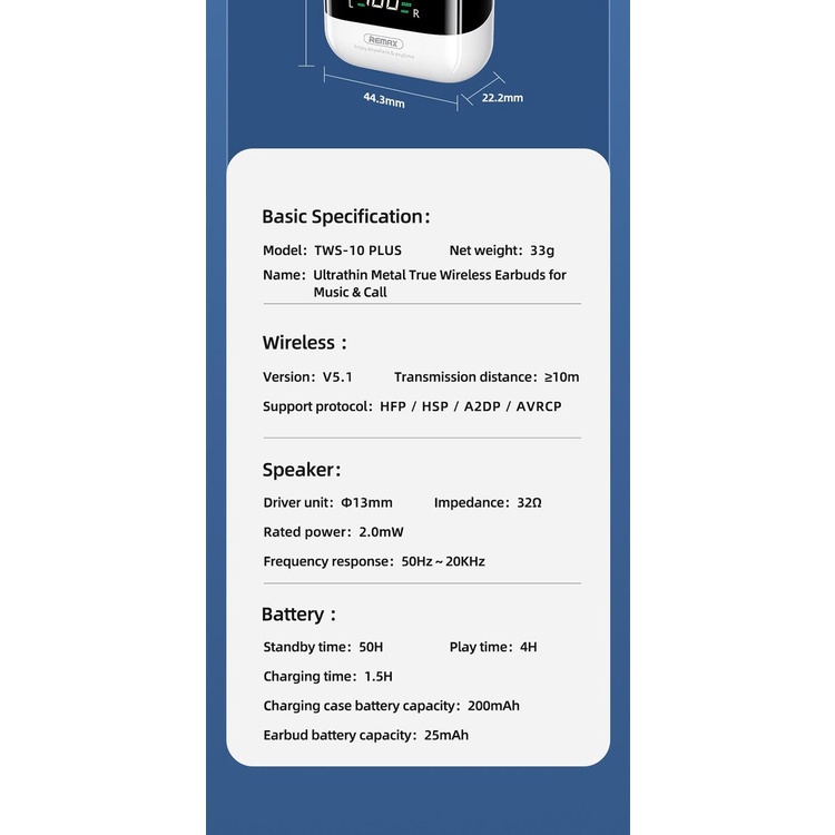 Tai nghe Bluetooth TWS Remax TWS-10 Plus V5.1  - Hãng phân phối