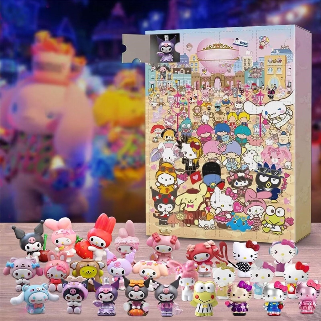 Hộp 1 / 24 Mô Hình Nhân Vật Hoạt Hình Trang Trí Giáng Sinh sanrio melody cinnamoroll hello kitty