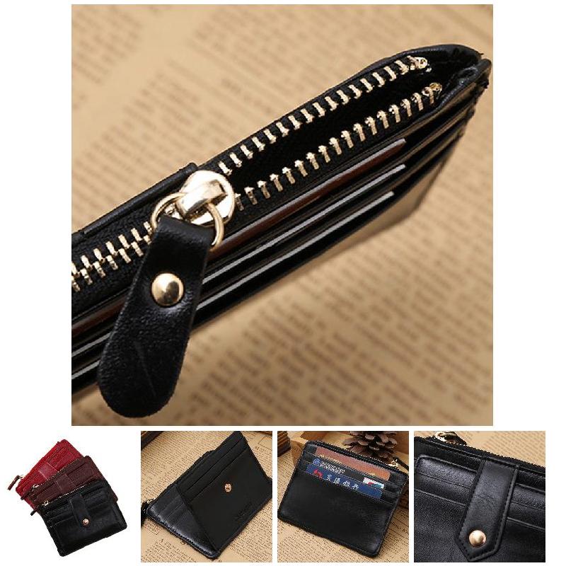 Ví Da pu Ngắn Mỏng Màu Trơn Đựng Tiền / Thẻ Có Khóa Kéo Thời Trang Cho Nam