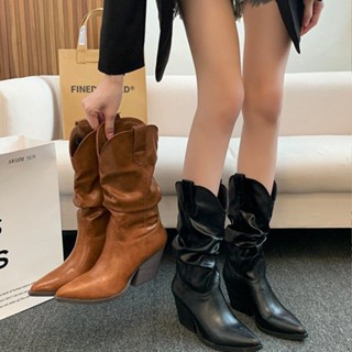 Giày Boot Cao Gót Mũi Nhọn Phong Cách Cổ Điển Thanh Lịch Dành Cho Nữ