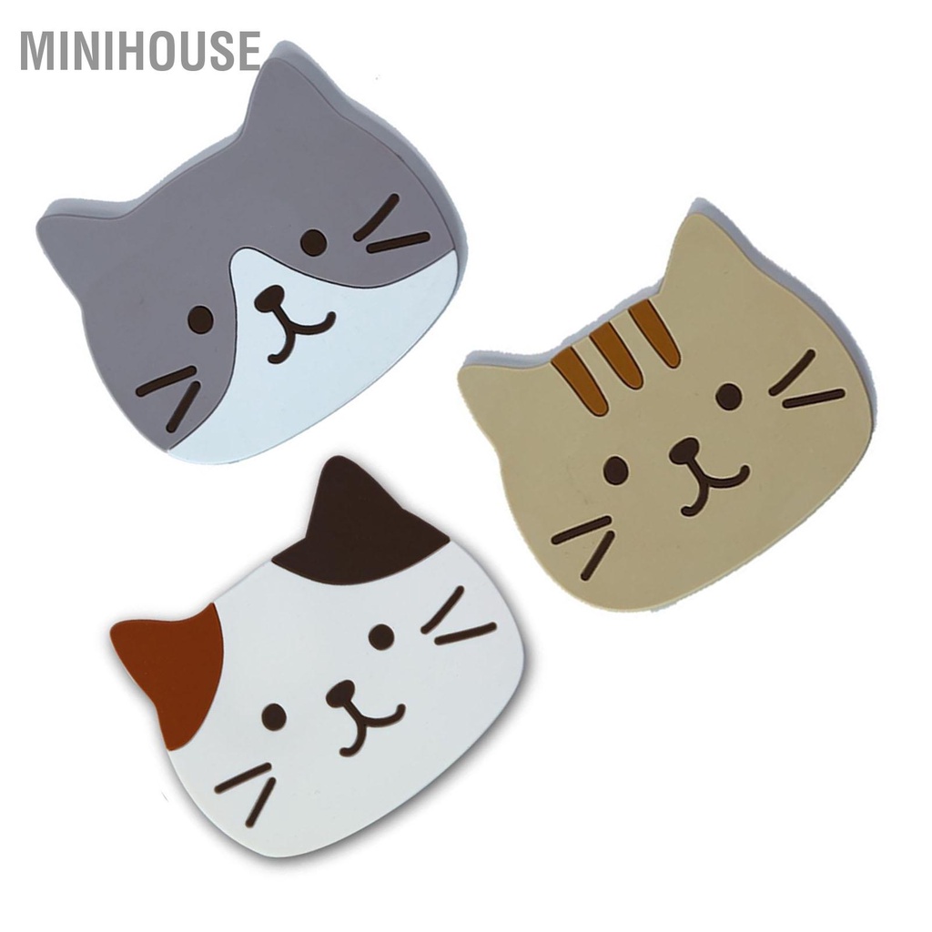 MiniHouse Mèo Cốc Đế Lót Ly Thảm Silicon Chống Trượt Cà Phê PVC Coaster Thấm Nước Hút Uống Cho Nhà Bếp Trang Trí
