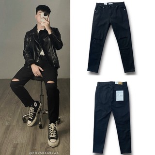 Quần Jeans Rách Gối Skinny & Slim fit, quần jean nam ống côn cao cấp co dãn tốt