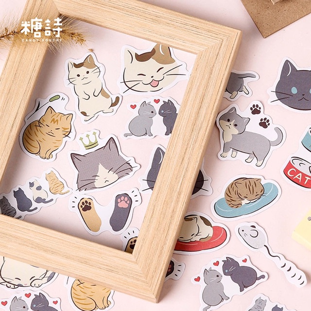 Set 46Miếng Dán Sticker Trang Trí Sổ Hình Mèo Con Dễ Thương echopvpp