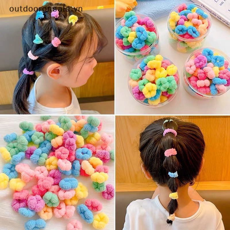 Set 100 Dây Thun Buộc Tóc Nhiều Màu Sắc Bằng Cao Su Co Giãn Dành Cho Trẻ Em