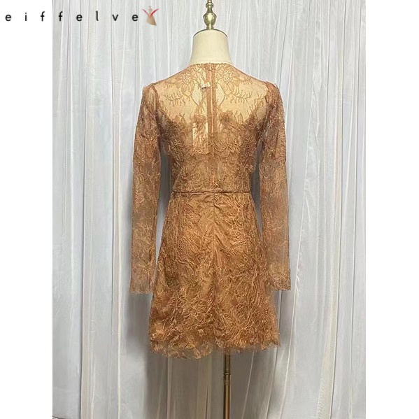 DĐầm tay dài phối ren ôm eo phong cách vintage thời trang cho nữ