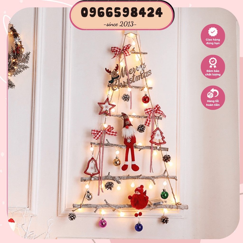 Mô hình cây thông noel treo tường 90cm, mô hình cây thông bằng cành gỗ trang trí giáng sinh